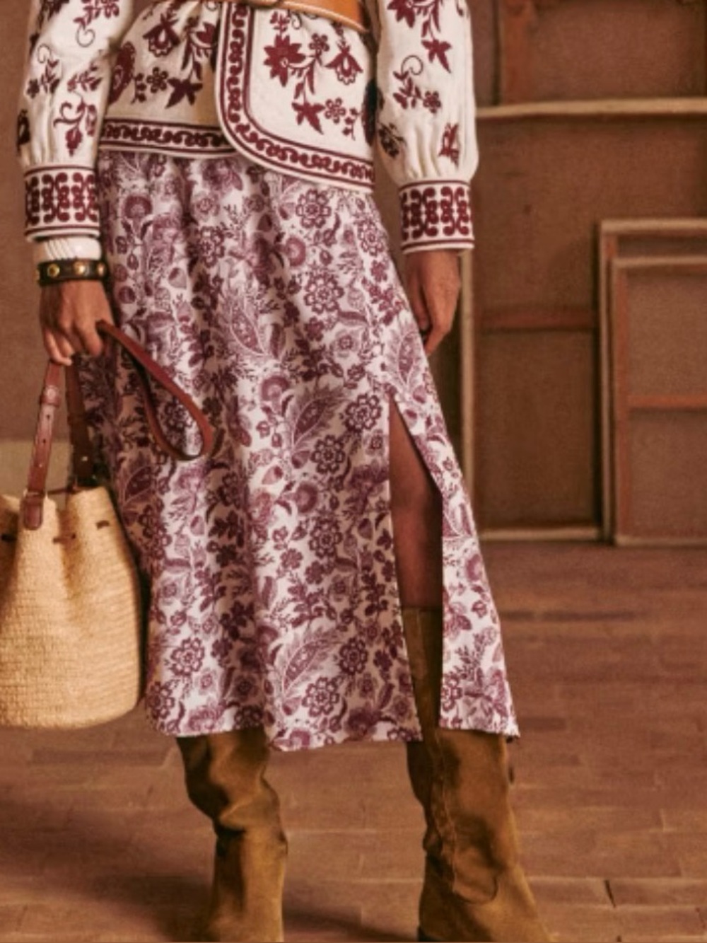 Sezane Tabata Skirt Ghalia Ecru Print - Picture 1 of 8